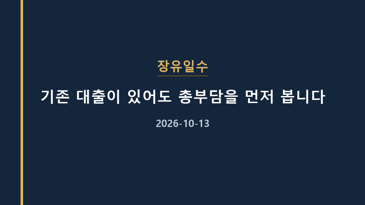장유일수 기존 대출이 있어도 총부담을 먼저 봅니다